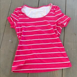 Amazon Pink and White Striped Short Sleeve Tee